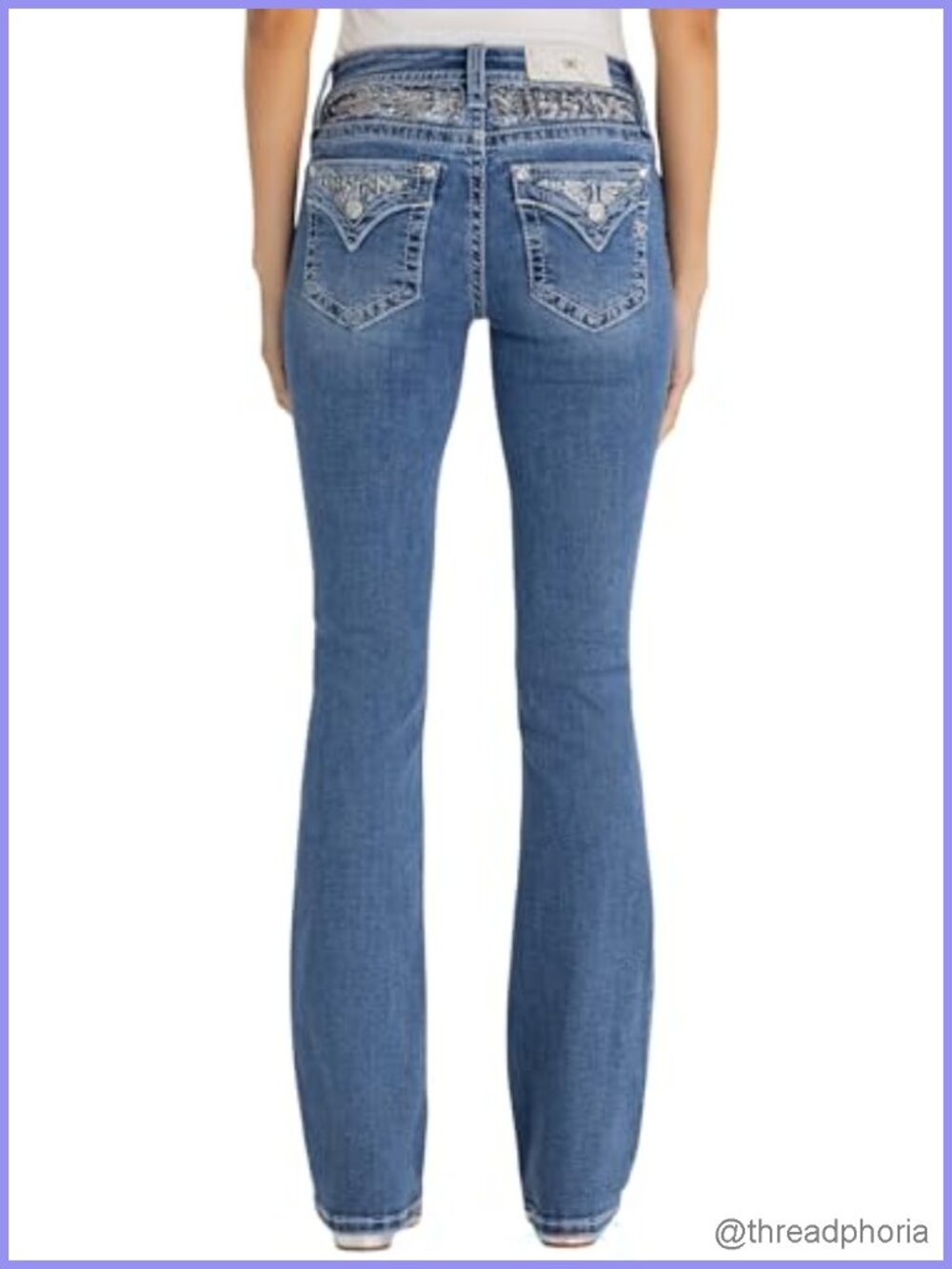 Bootcut Jeans Rhinestone Sequin Denim Mid-Rise
